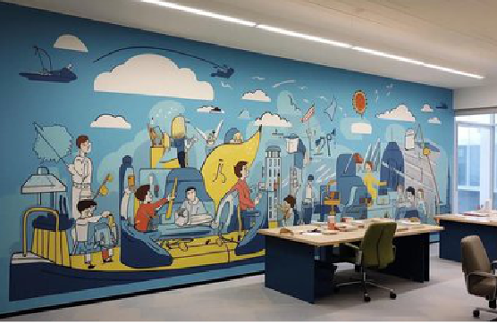 中方办公室墙绘的特点。